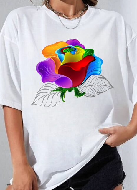 Tricou Oversized Rainbow Rose