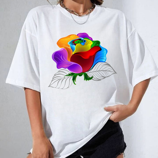 Tricou Oversized Rainbow Rose