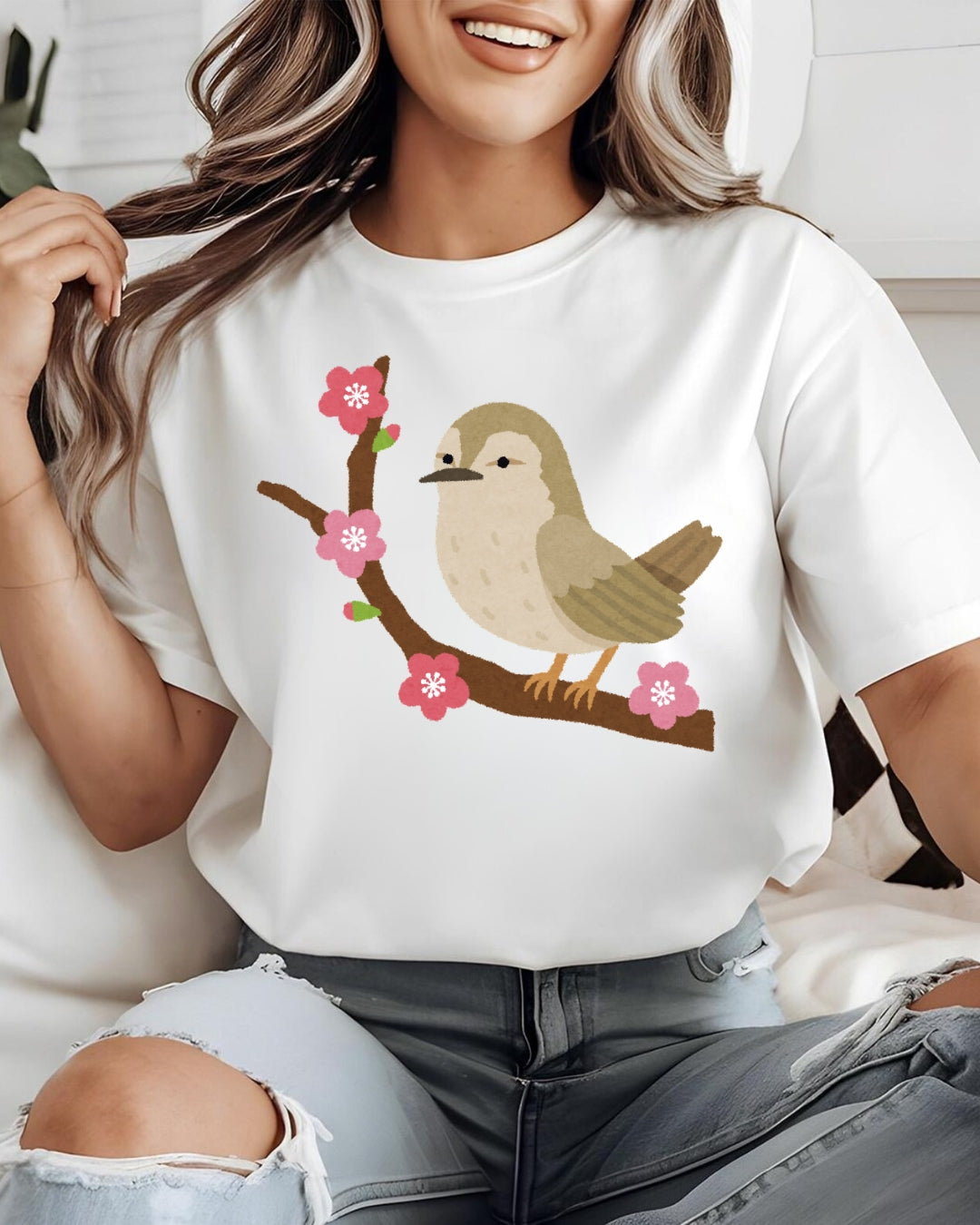 Tricou pasare floricele bumbac 100%