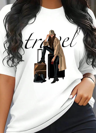 Tricou Oversized Travel Girl Brown Model