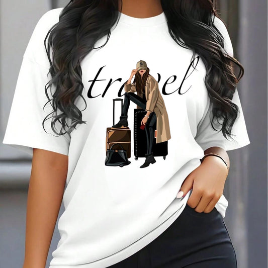 Tricou Oversized Travel Girl Brown Model