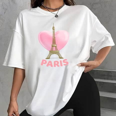 Tricou Oversized Paris Inima Roz