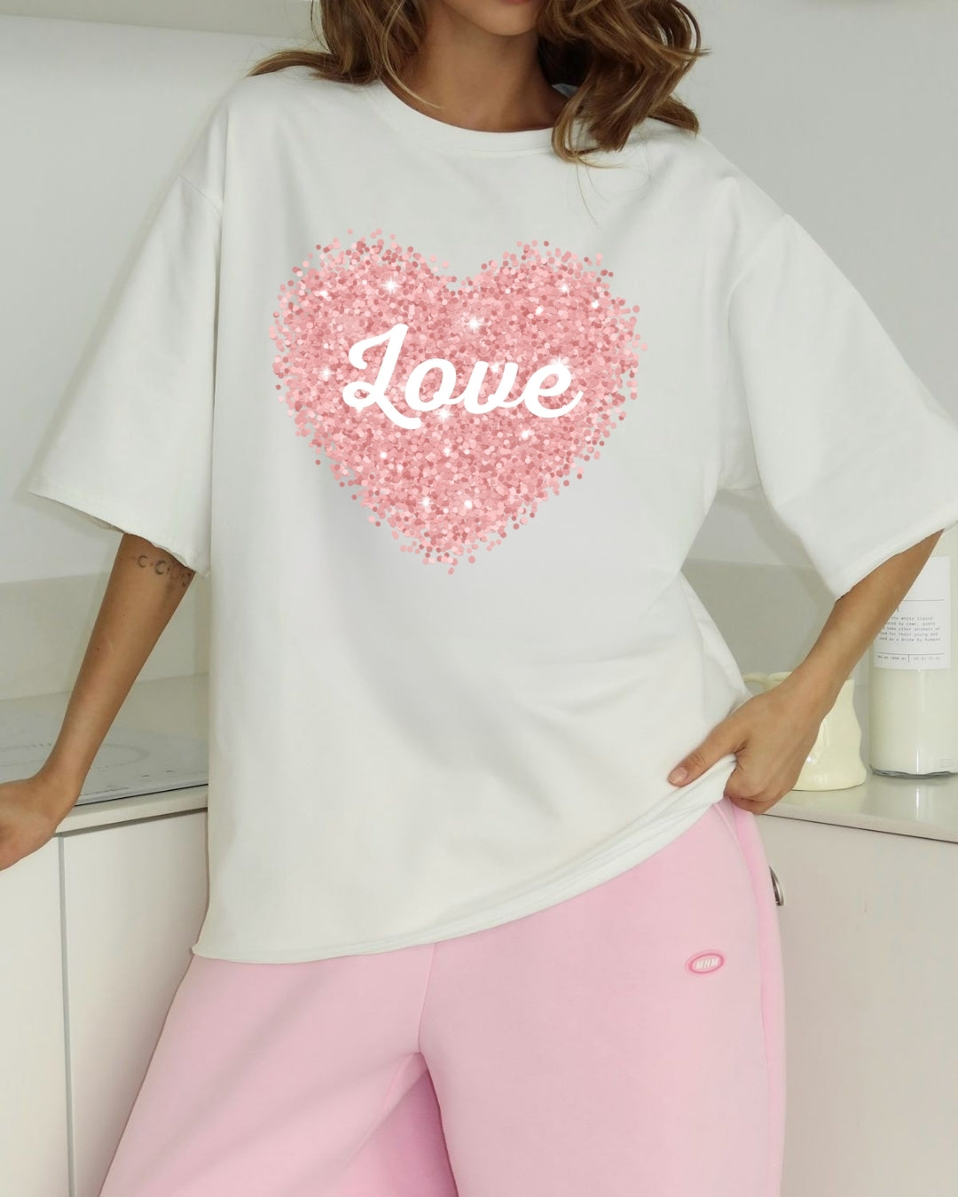 Tricou love roz 17 bumbac 100%