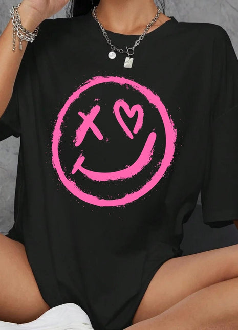 Tricou oversized Pink smile