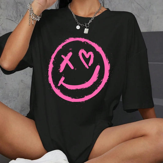 Tricou oversized Pink smile