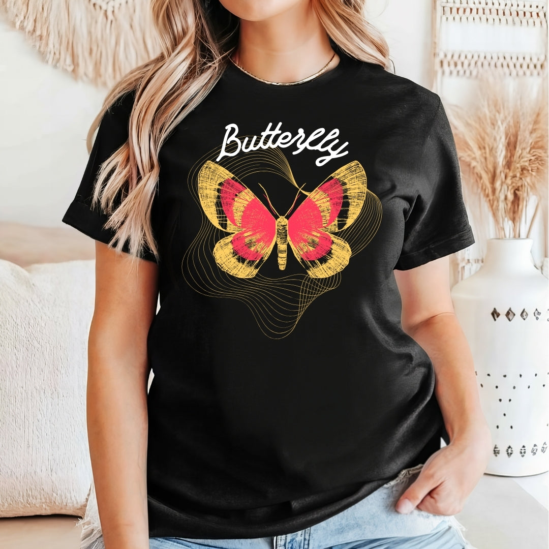 Tricou bumbac 100% fluture rosu galben 21