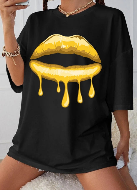 Tricou oversized Yellow Lips