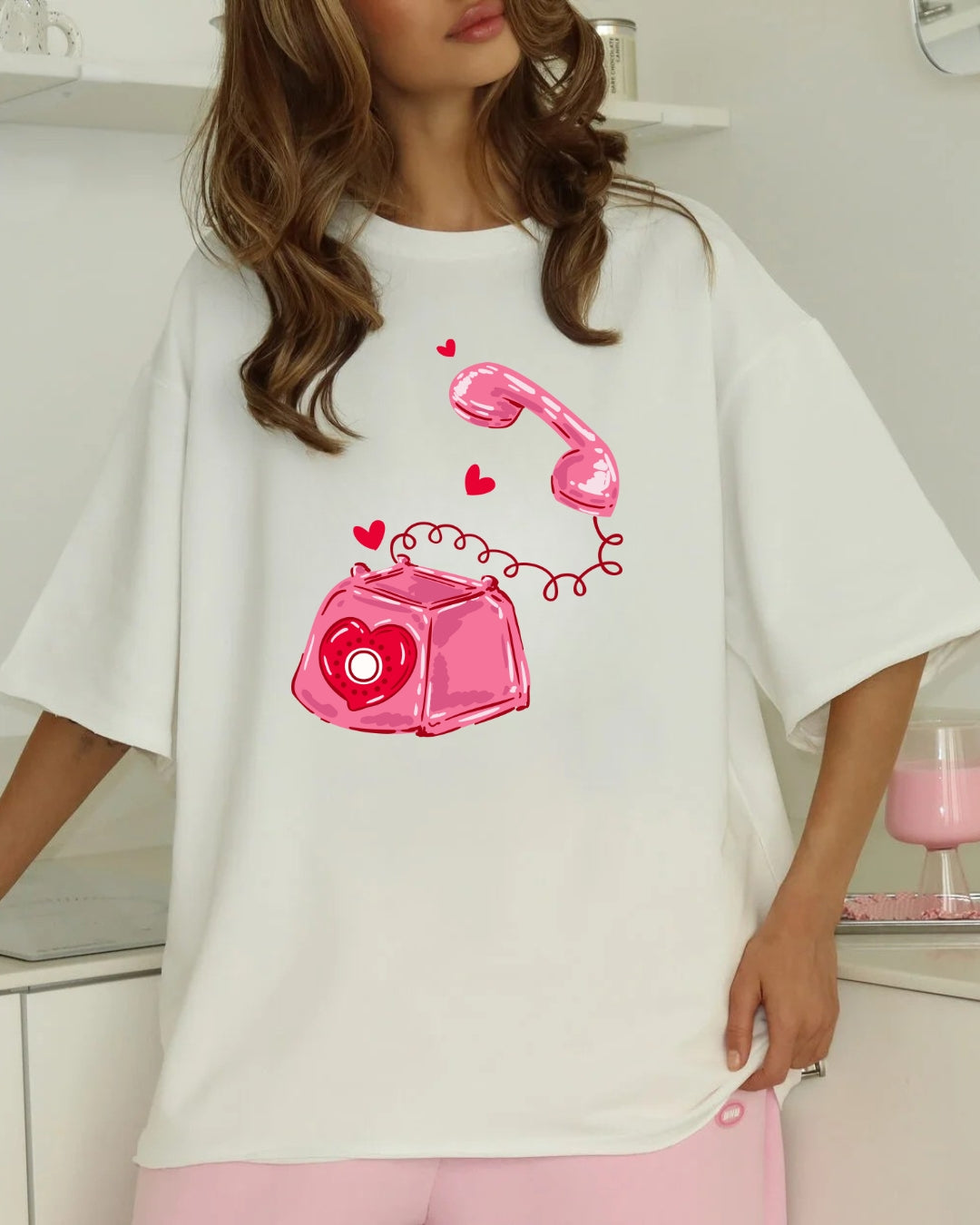 Tricou telefon roz 24 bumbac 100%