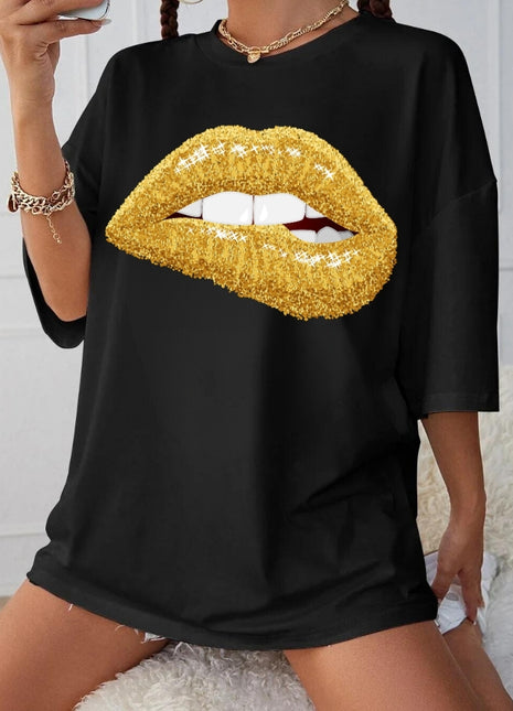 Tricou oversized Gold lips