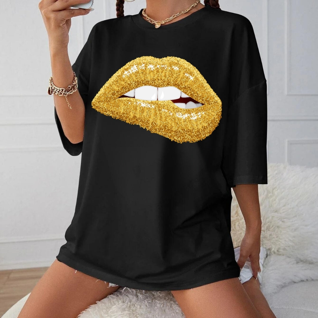 Tricou oversized Gold lips