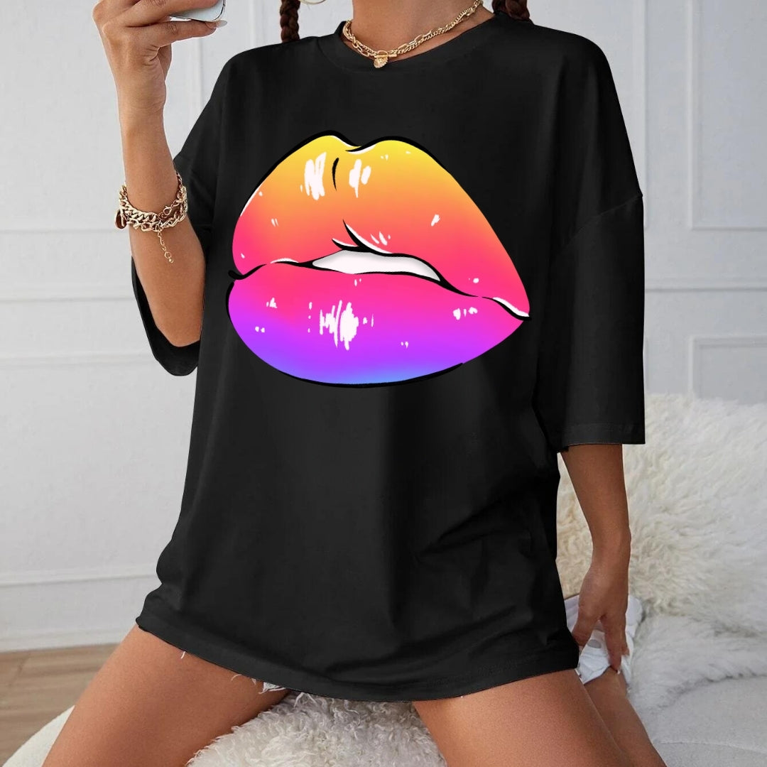 Tricou oversized Summer lips