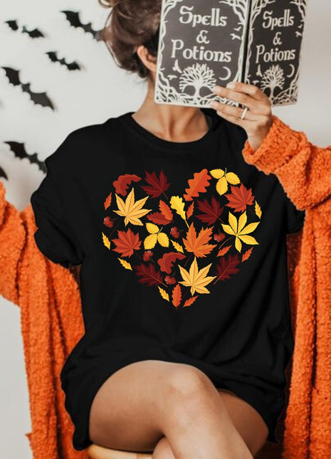 Tricou Oversized Fall Autumn Leafs Heart