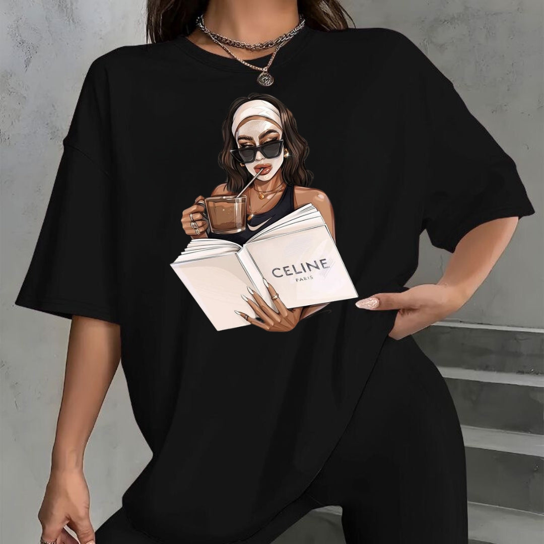 Tricou Oversized Celine Paris Book Girl
