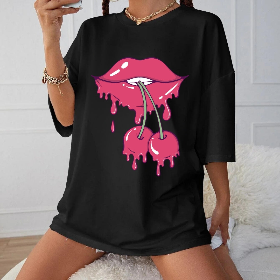 Tricou oversized Cherry lips