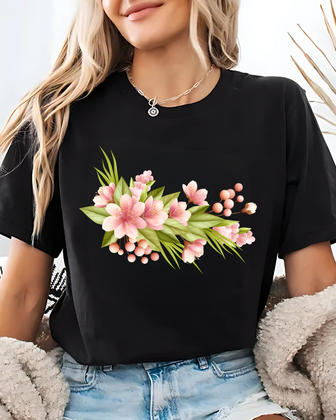 Tricou floricele roz 33 bumbac 100%