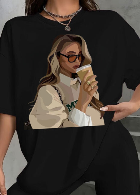 Tricou Oversized Coffee Drink Girl