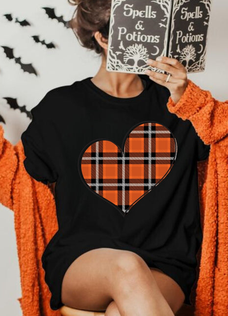 Tricou Oversized Plaid Brown Autumn Halloween Heart