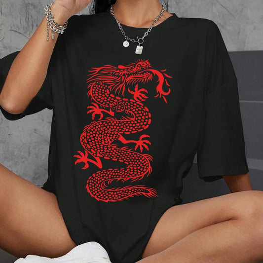 Tricou oversized Dragon RED