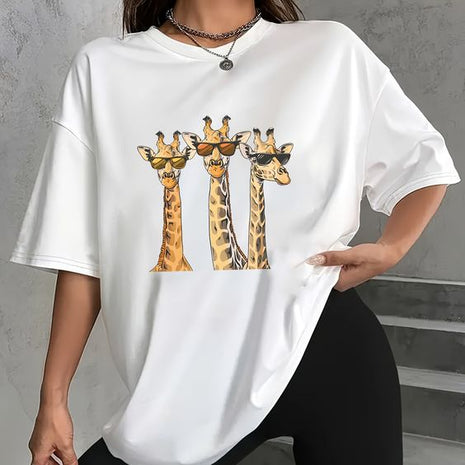 Tricou Oversized Girafa cu Ochelari Cool