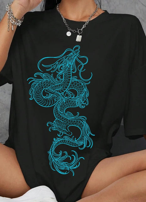 Tricou oversized Dragon Blu