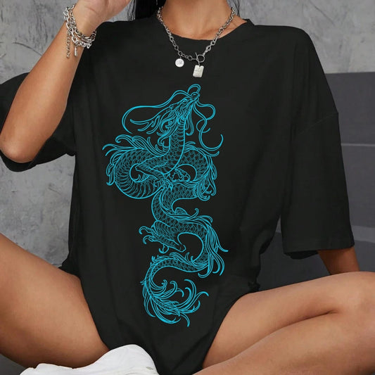 Tricou oversized Dragon Blu