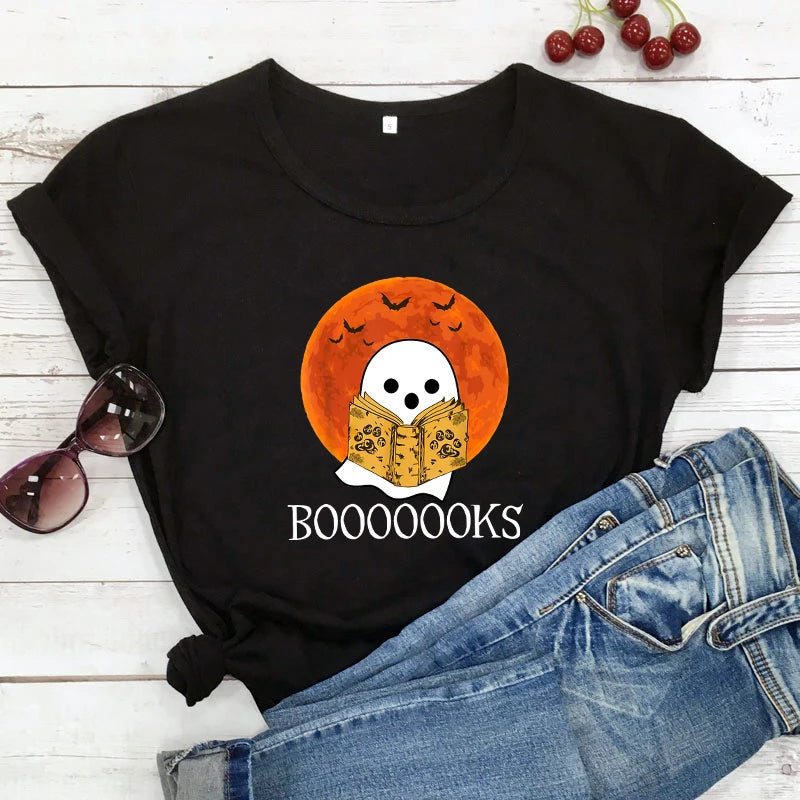 Tricou Oversized Autumn Halloween Books Ghost Cute