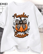 Tricou Oversized Autumn Girly Pumpkin Season Bow White