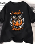 Tricou Oversized Autumn Girly Pumpkin Season Bow Black