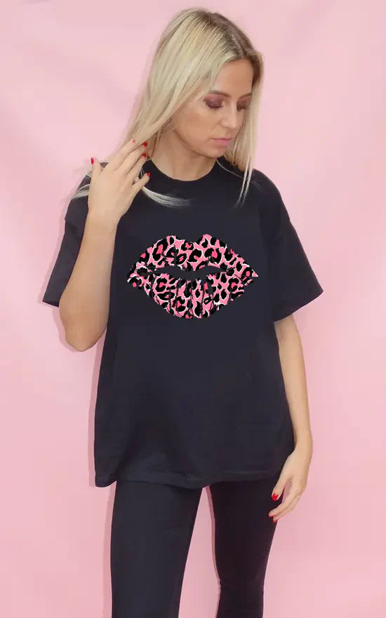 Tricou Oversized Lips Mauve